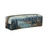 ALLiYa Penthouse View Over New York Manhattan Leather Pencil Case Art Utensils Storage Bag Makeup Pouch