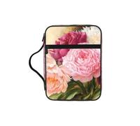ALLiYa Peony Flowers Blossom Bible Storage Bag Bible Carrying Case with Handle and Zippered Pocket