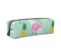 Alliya Pink Flamingo Pineapples Leather Pencil Case Art Utensils Storage Bag Makeup Pouch