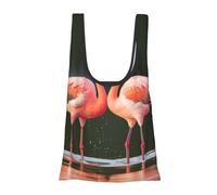 Alliya Pink Flamingos Kiss In The Lake Foldable Shopping Bag In Pouch Reusable Shopping Bags