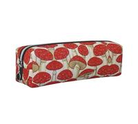 Alliya Red White Mushroom Leather Pencil Case Art Utensils Storage Bag Makeup Pouch