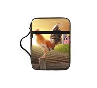 Alliya Rooster On Wood in Farmland Bible Storage Bag Bible Carrying Case with Handle and Zippered Pocket
