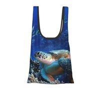 ALLiYa Sea Turtle With Fishes Foldable Shopping Bag In Pouch Reusable Shopping Bags