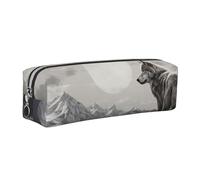 ALLiYa Snow Mountain Lone Wolf Leather Pencil Case Art Utensils Storage Bag Makeup Pouch