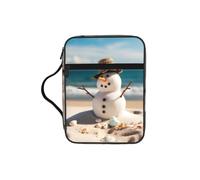 Alliya Snowman with Seashells Sitting On Sandy Beach Bible Storage Bag Bible Carrying Case with Handle and Zippered Pocket