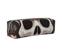 ALLiYa Sugar Skull Skeleton Leather Pencil Case Art Utensils Storage Bag Makeup Pouch