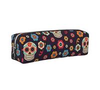 ALLiYa Sugar Skulls Leather Pencil Case Art Utensils Storage Bag Makeup Pouch