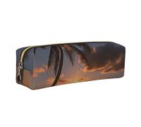 ALLiYa Sunrise Tropical Palm Tree Still Leather Pencil Case Art Utensils Storage Bag Makeup Pouch