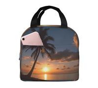 ALLiYa Sunrise Tropical Palm Tree Still Lunch Bag Multifunctional Bento Bag Reusable Picnic Bag Baghand-Held Fresh-Keeping Bag