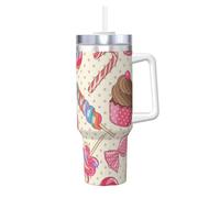 Alliya Sweet Lollipop Cupcake 40oz Ice Bully with Handle Travel Mug Hot & Cold Drinks Coffee Daily Household Use