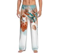 Alliya Teal And Orange Flower Men'S Pajama Pants Loungewear Nighttime Sleep Relax Lazy Weekend Lie In Bed Sofa