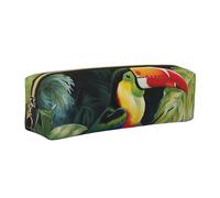 ALLiYa Toucan Perching of American Rainforests Leather Pencil Case Art Utensils Storage Bag Makeup Pouch