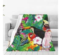 Alliya Tropical Birds And Plant Leaf Multi Size Ultra Soft Flannel Blanket (Vertical Style) Home Rest Office Nap