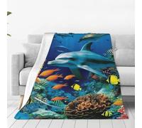 Alliya Tropical Fish Dolphin Coral Undersea Multi Size Ultra Soft Flannel Blanket (Vertical Style) Home Rest Office Nap
