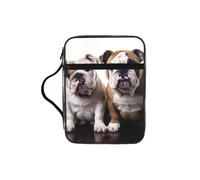 Alliya Two Cute Bulldog Dogs Bible Storage Bag Bible Carrying Case with Handle and Zippered Pocket