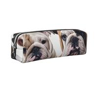 Alliya Two Cute Bulldog Dogs Leather Pencil Case Art Utensils Storage Bag Makeup Pouch