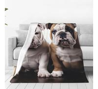 Alliya Two Cute Bulldog Dogs Multi Size Ultra Soft Flannel Blanket (Vertical Style) Home Rest Office Nap