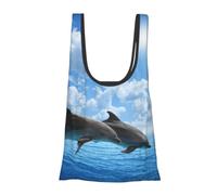 ALLiYa Two Dolphins Foldable Shopping Bag In Pouch Reusable Shopping Bags