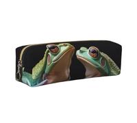 Alliya Two Frogs Leather Pencil Case Art Utensils Storage Bag Makeup Pouch