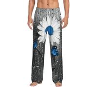 Alliya White Blue Daisy Men'S Pajama Pants Loungewear Nighttime Sleep Relax Lazy Weekend Lie In Bed Sofa
