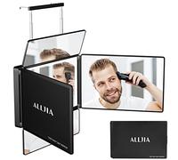 Alljia 5 Way Self Hair Cutting for Man - Adjustable Telescoping Hooks - Barber Light up Mirror for Back of Head and Self Grooming, Gifts for Men
