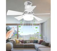 Alljia Ceiling Fans with Lights and Remote, 40W E27 Small Ceiling Fan Light 2H/4H Timer, Dimmable, Quiet 3 Speed Fan with Light for Bedroom Living Room, 0.55kg