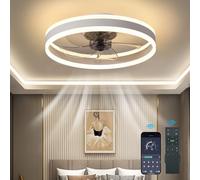Alljia Smart Ceiling Lights with Fans, Flush Mount Reversible 6-Speed LED Light with Fan Compatible with Remote/App, Timer, Dimmable, Low Profile Bedroom Living Room Ceiling Fan, 19.7" Light Grey