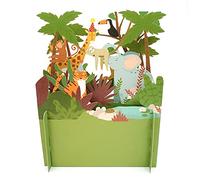 Alljoy Design Children's Happy Jungle Animals 3D Pop Up Birthday Greeting Card By Alljoy Cards KID014,green|brown|yellow|beige,15cm x 15cm