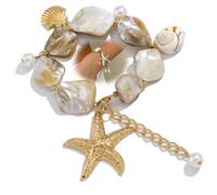 AllJunction Boho Seashell Starfish Beach Bracelets for Women Bohemian Gold Pearls Charm Beachy Bracelet Blue Sea Shell Ocean Hawaiian Vacation Jewelry Tropical, L, Zinc, no gemstone