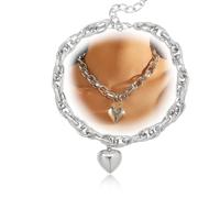 AllJunction Chunky Gold Puffy Heart Pendant Necklace for Women Silver Statement Large Big Cuban Link Paperclip Chain Charm Choker Necklaces Trendy Jewelry, L, Zinc, No Gemstone