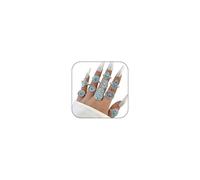 AllJunction Chunky Western Turquoise Rings Stack Vintage Boho Silver Big Teal Stone Large Flower Country Cowgirl Thumb Knuckle Midi Finge Ring Set Jewelry for Women