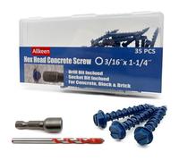 Allkeen 3/16" x 1-1/4" Hex Head Concrete Screws, Anchoring to Masonry, Brick, Block, Cement or Stucco, 35PCS