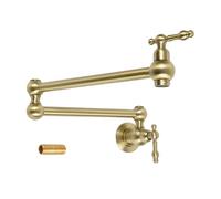 Allkorma 23" Brass Pot Filler Faucet Brushed Gold, Wall Mount Over Stove Water Faucet, Antique 2 Handles Folding Stretchable Pot Filler