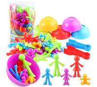 AllLeeGay Montessori Counting Rainbow Toys, 40 Pcs Colour Sorting Toys for Toddlers from 3 4 5 6 Years w/ Matching Bowl & Tweezers, Preschool Educational Learning Toys, Math Skills (Dinosaur-0001)