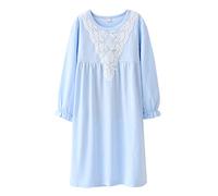 Allmeingeld Kids Girls' Sweet Nighties Lace Sleep Shirts 100% Cotton Loungewear Blue 6t