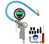 ALLmeter Digital Tyre Pressure Gauge & Inflator - 200PSI Air Pressure Gauge with Air Chuck & Nozzles - Car,Motorcycle,Van Tyre Inflator Tool Set - Accurate Digital LCD Display - European Connector