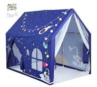 ALLmeter Jumbo Kids Play Tent with LED Star & Pom-Pom Lights + Non-Slip Mat, Large Indoor/Outdoor Playhouse for 4-6 Children, Big Play Tents for Boys & Girls, Gift for Siblings