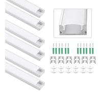 ALLmeter U-Shape Aluminum LED Diffuser Profile - 6 Pack, 1m/3.3ft, 10mm Width for 5050/5630 LED Strip Lights, Includes Milky White Cover, End Caps, and Mounting Clips