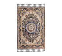 ALLMODE Turkish Prayer Rug with Medallion Design, Traditional Oriental Pattern, Navy Blue and Gold, Decorative Tassels