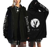 AllMonyba Japanese Anime Death Note Zipper Hoodie Kawaii Harajuku Manga Graphic Zip Up Coat Sweatshirt, M