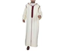 AllMonyba Stripe Printed Muslim Robe Men Hooded Thobe Jubba Arab Loose Long Sleeve Dubai Saudi Kaftan Men Clothing