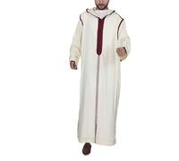 AllMonyba Stripe Printed Muslim Robe Men Hooded Thobe Jubba Arab Loose Long Sleeve Dubai Saudi Kaftan Men Clothing