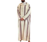 AllMonyba Stripe Printed Muslim Robe Men Hooded Thobe Jubba Arab Loose Long Sleeve Dubai Saudi Kaftan Men Clothing