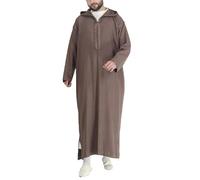 AllMonyba Stripe Printed Muslim Robe Men Hooded Thobe Jubba Arab Loose Long Sleeve Dubai Saudi Kaftan Men Clothing