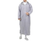 AllMonyba Stripe Printed Muslim Robe Men Hooded Thobe Jubba Arab Loose Long Sleeve Dubai Saudi Kaftan Men Clothing