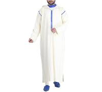 AllMonyba Stripe Printed Muslim Robe Men Hooded Thobe Jubba Arab Loose Long Sleeve Dubai Saudi Kaftan Men Clothing