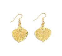 Allmygold 24K Gold Dipped Aspen Leaf Dangle Earrings, Gold