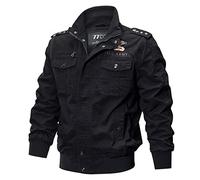 Alloaone Men's Military Tactical Jackets Zipper Army Pilot Pilot Bomber Jacket Stand Collar Cargo Outerwear Black XL