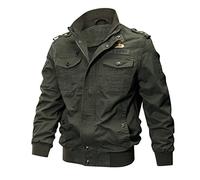 Alloaone Men's Military Tactical Jackets Zipper Army Pilot Pilot Bomber Jacket Stand Collar Cargo Outerwear Green XL