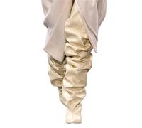 Alloaone Women's 7.5Cm Pleated Over The Knee Boots Pointed Toe High Wedge Heel Black Pu Pull On For A Punk Style Vibe